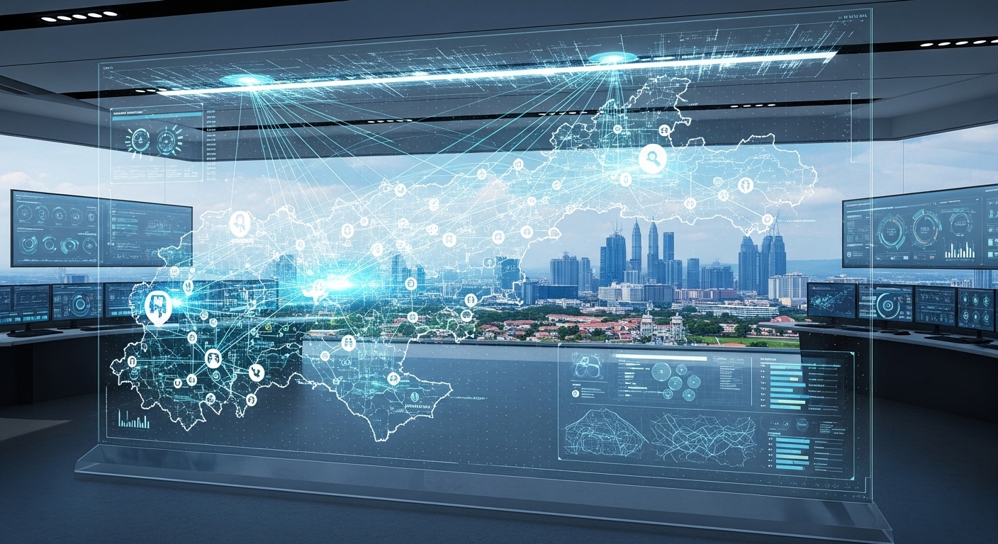 Command center with holographic map overlay of Selangor
